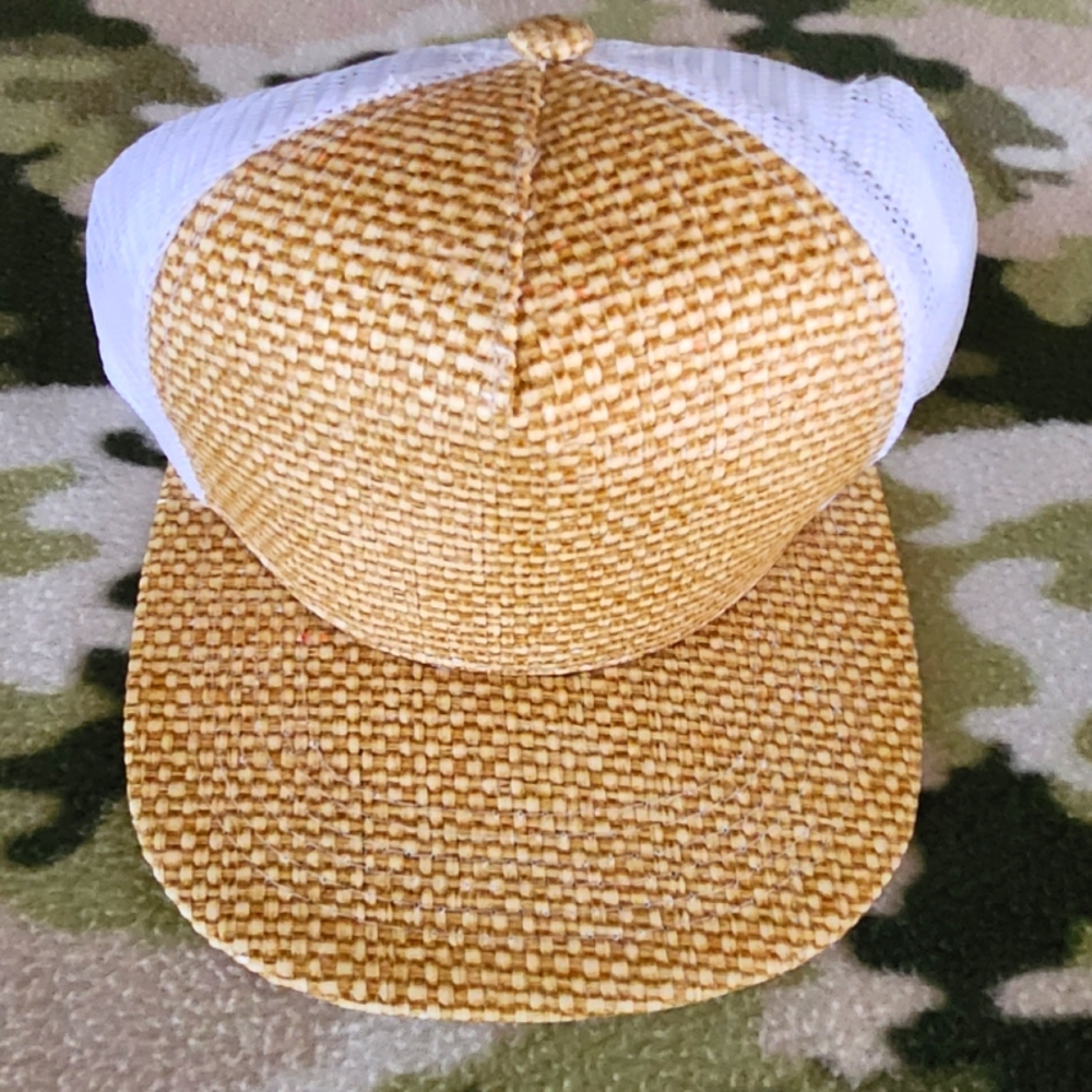 Cream Woven Straw Snapback Hat